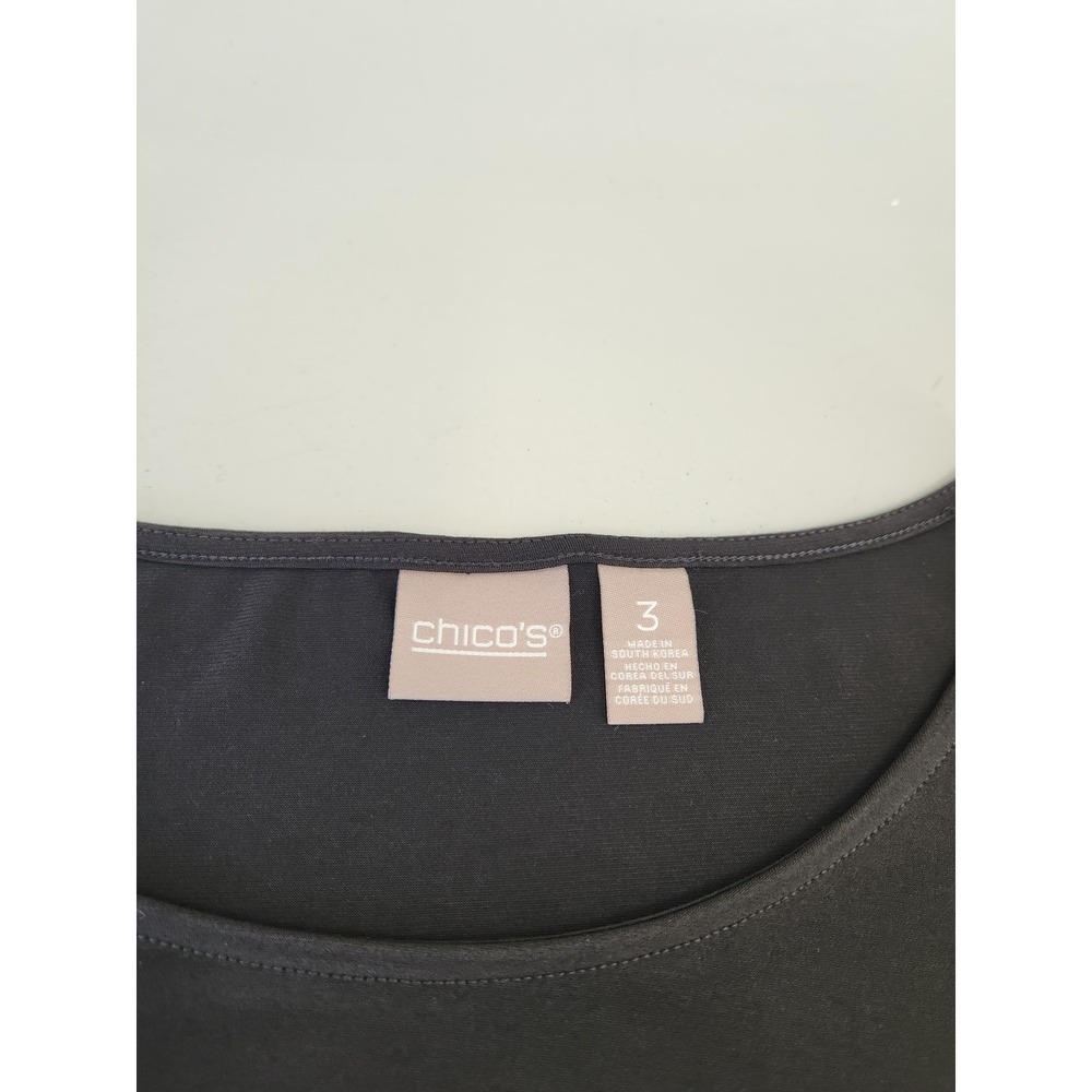 Chico's Estella Side Tie Top Women 3/XL Black Short Sleeve Knit Scoop Neck - Picture 3 of 7